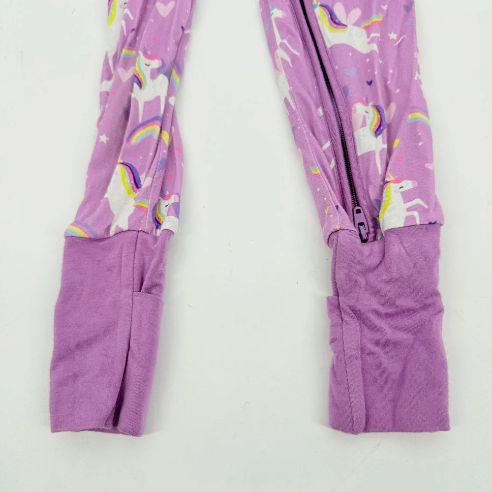 Little Sleepies Zippy Toddler 18-24M Purple Unicorn Rainbow Good Bamboo Pajamas